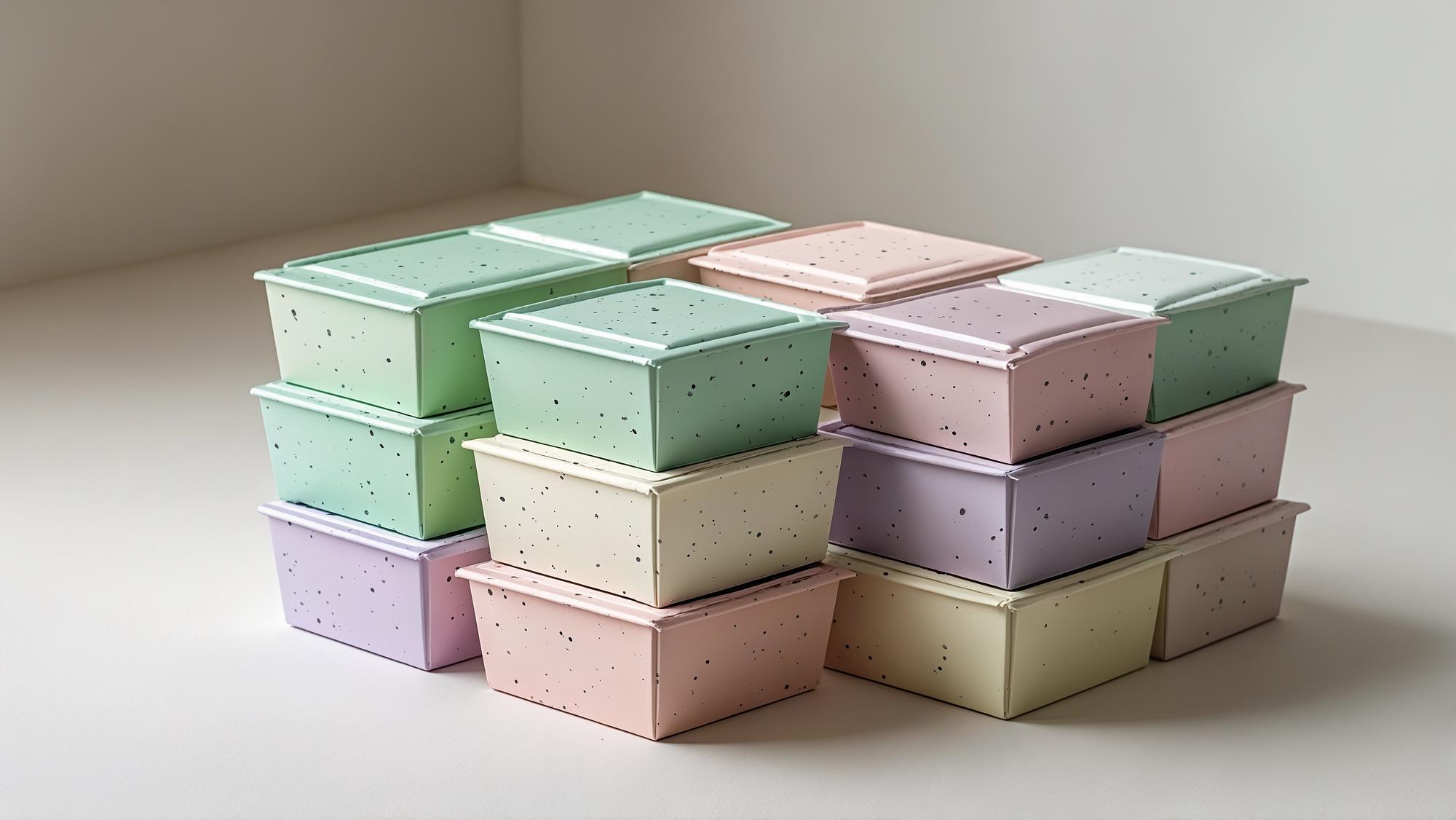 Stack of colorful meal boxes tied with twine